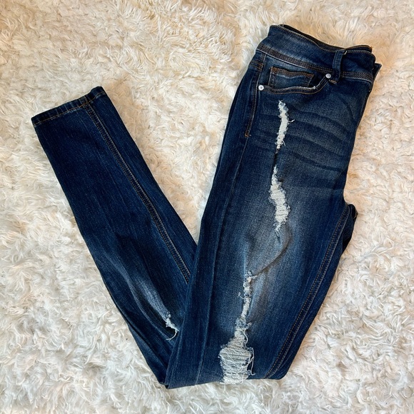 Indigo Rein Distressed Skinny Blue Jeans Size 9 - Picture 1 of 6